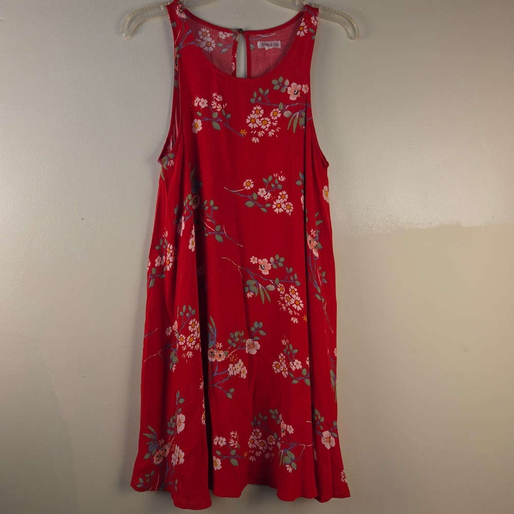 Taylor & Sage Red Floral Sleeveless High Neck Swing Dress Small